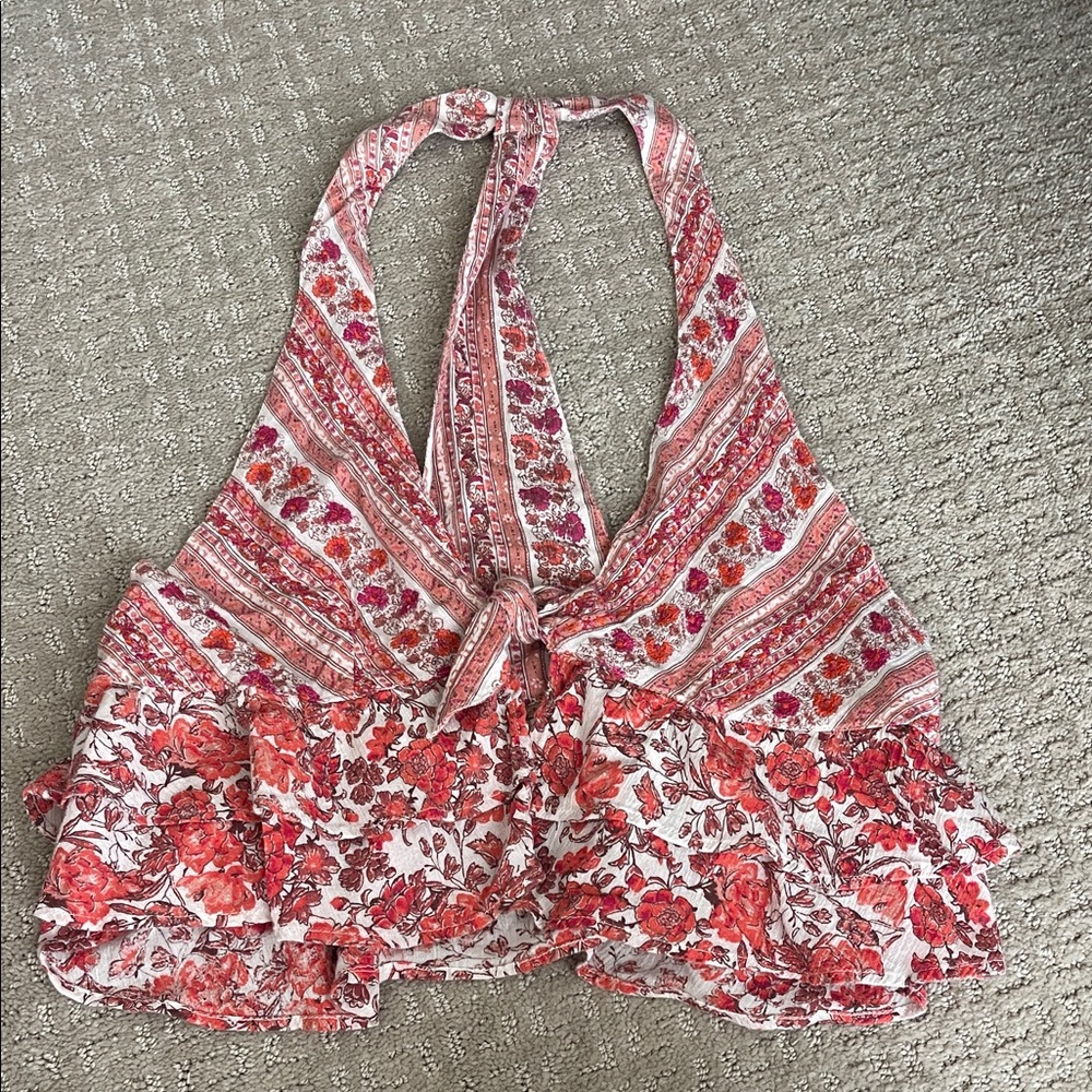 Free People Floral Tie Front Top - Small 100% Cotton